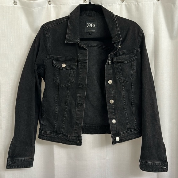Zara Black Washed Denim Jacket - Picture 1 of 4